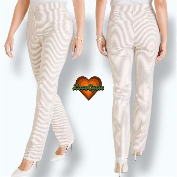 Women's Chico’s Secret Stretch Striped Straight-Leg Pants – Size 0R (US 8R) - Picture 1 of 8